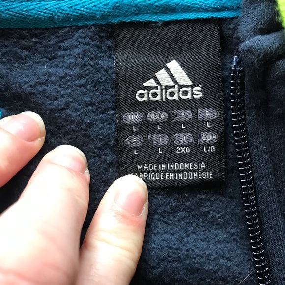 Adidas Full Zip Geometric Pattern Hooded Fleece Lined Sweatshirt Men’s Sz. L - Picture 2 of 4